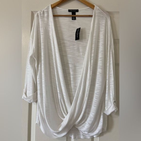 WHBM Long Sleeve Crossover White Coverup Size Large - Picture 7 of 13